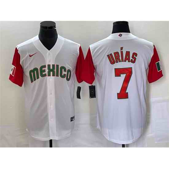 Men Mexico Baseball 7 Julio Urias 2023 White Red World Baseball With Patch Classic Stitched Jersey 1